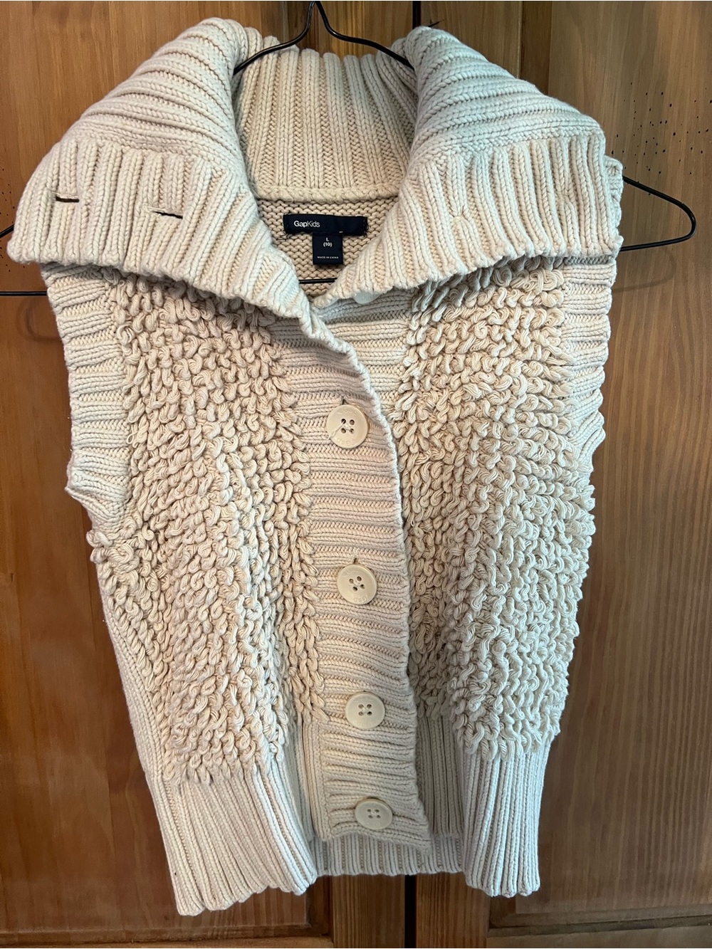 GAP Kids Cream Chunky Knit Button-Front Sweater Vest Shawl Collar L Large 10 Y2K